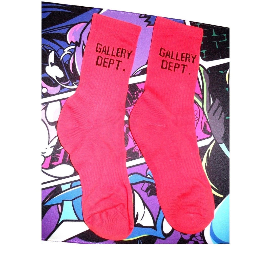 Gallery Dept. Woven‎ Stretch Socks Womens 4-6.5 Red Ribbed Cotton Blend Logo Art